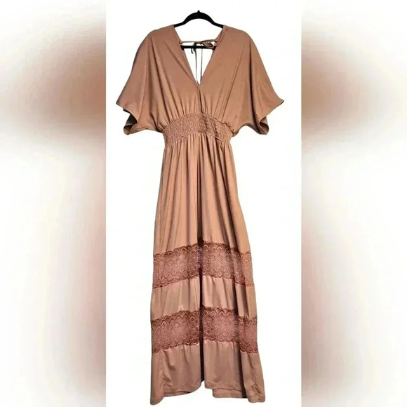 KOH KOH Womens Sexy Summer V-Neck Half Sleeve Layered Lace Maxi Dress (L) - Picture 2 of 6